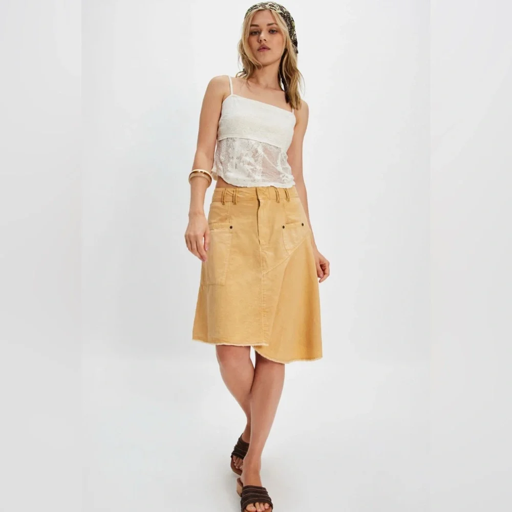 Free People Sahara Midi Skirt in Sandy size 12 NWT